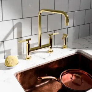 Read more about the article Newport Brass pull-down bridge kitchen faucet